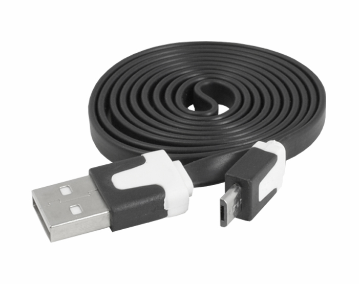 Kabel USB - micro USB, czarny/biały płaski.- 2733