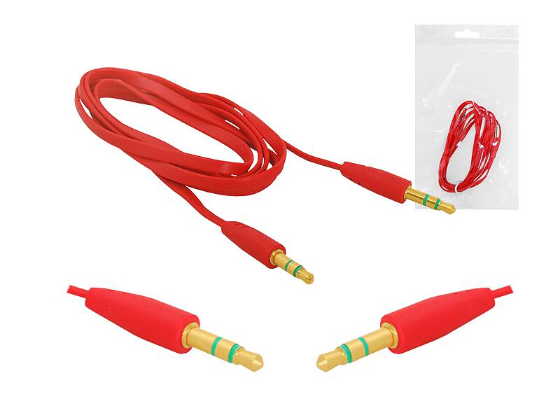 Kabel Jack 3,5mm-Jack 3,5mm, 1,5m, płaski, czerwony. - 2950